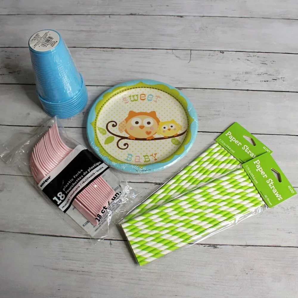 Party Paperware Lot Paper Plates Napkins Assorted Birthday Baby Mixed
